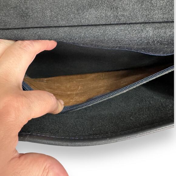 Vintage Dove Navy Blue Medium Unlined Leather Top Handle Cross Body Purse - Picture 10 of 16